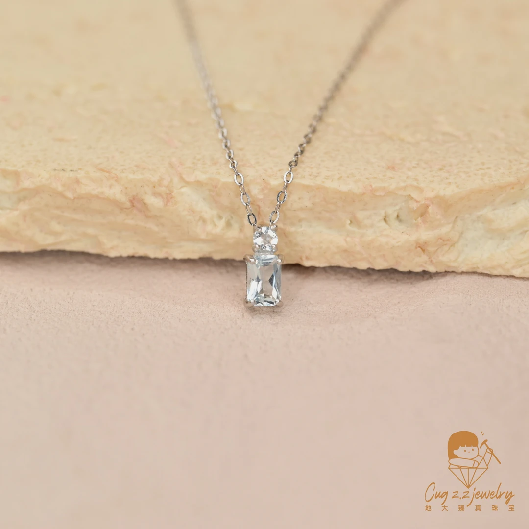 天然海蓝宝项链吊坠原矿宝石925银轻奢项链