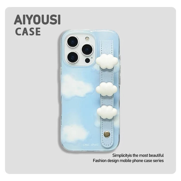 ins夏日蓝天白云朵手腕带适用iPhone16pro手机壳15promax创意14女