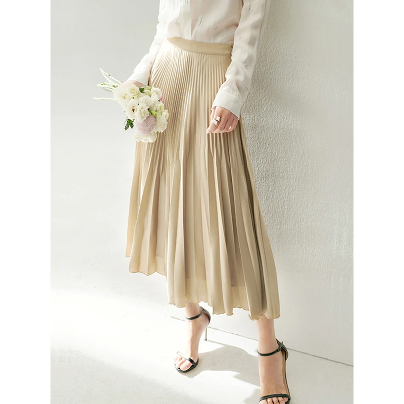 JADE SHADW/翡翠影原创纯色半身裙中长款a字百褶大摆裙高腰W0949