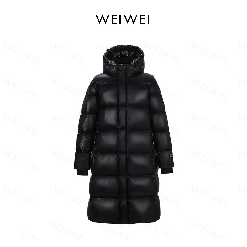 黑色金标情侣款长款羽绒服连帽时尚鹅绒保暖