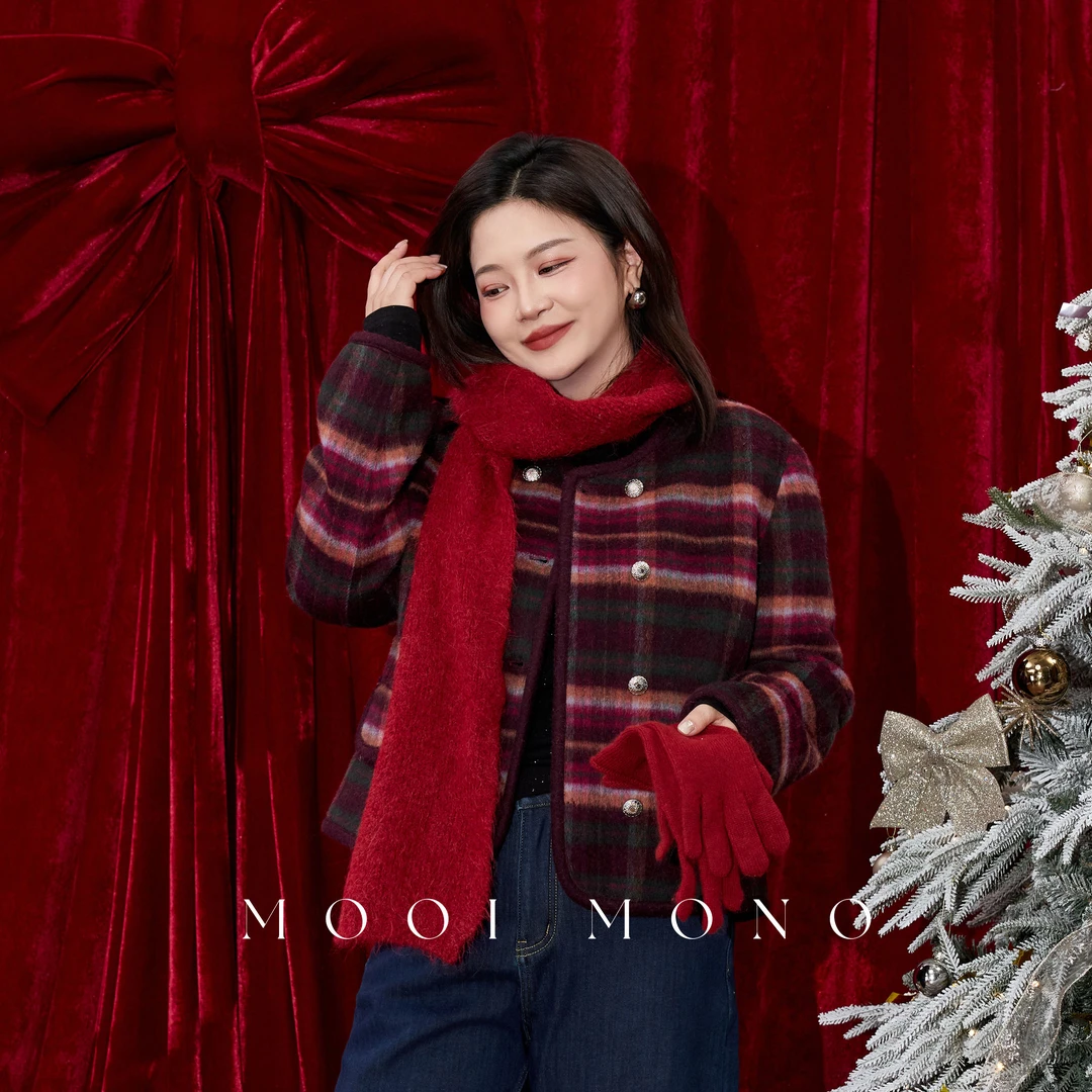 MOOI MONO"肉桂红酒"显瘦气质时尚双面羊毛小香风短呢子 N478L53