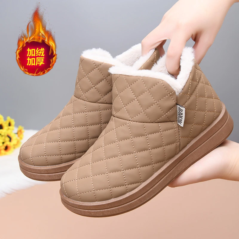 2024新款雪地靴女冬季加绒厚底保暖棉靴休闲皮靴防水短筒棉鞋