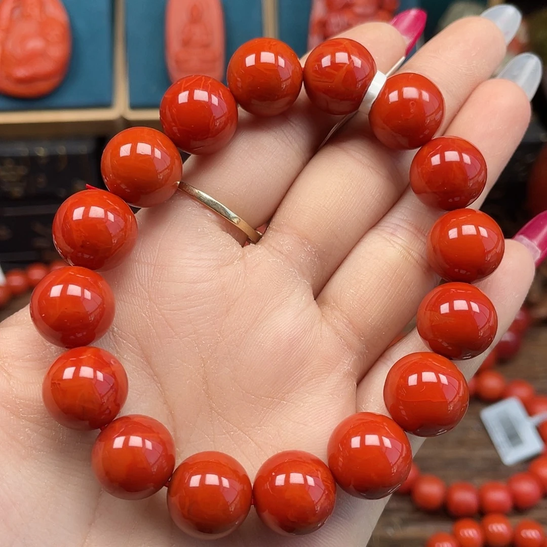 南红玛瑙未镶嵌手串传承级 瓦西满肉火焰纹卡13mm+