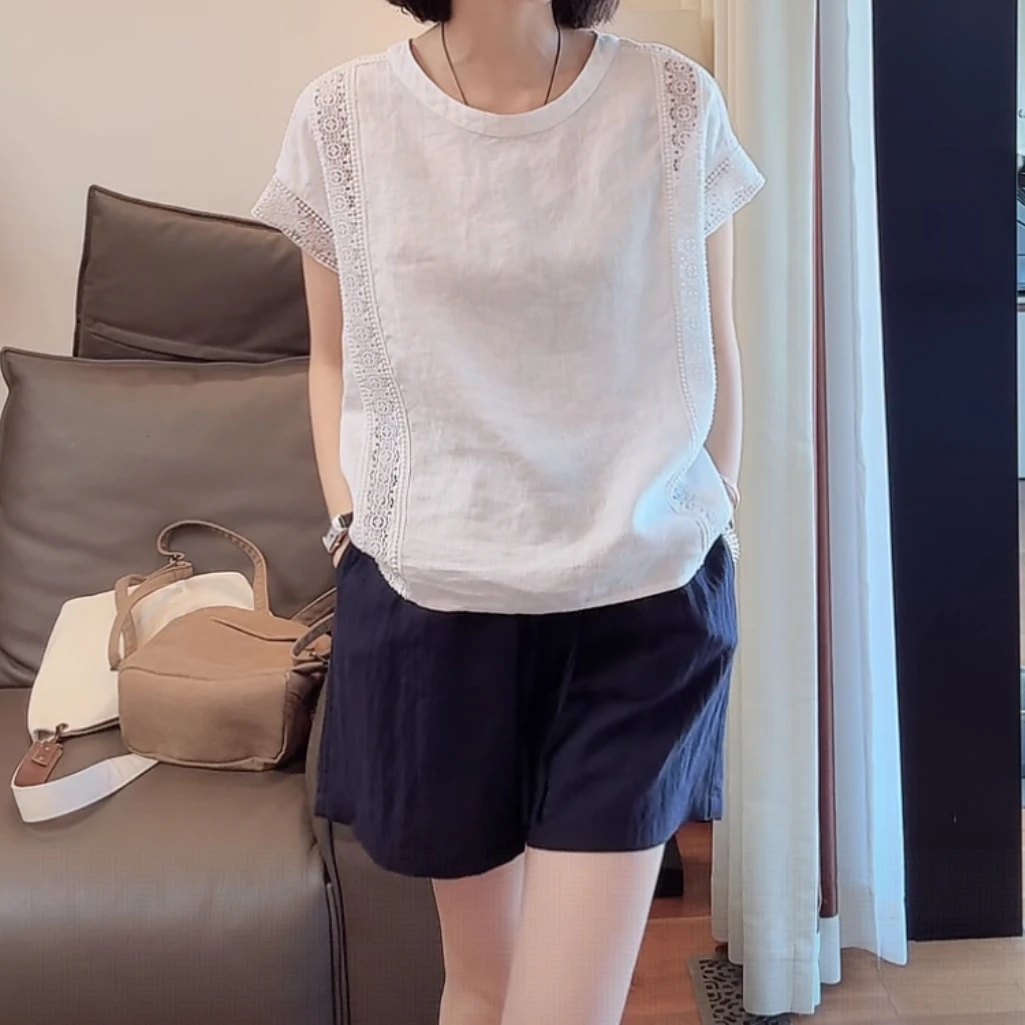 时尚圆领镂空飞飞袖衬衫女2025夏季新款小众设计感休闲时尚上衣
