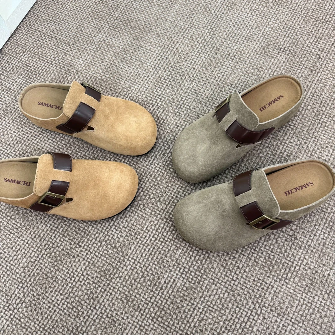 萨玛驰包头平底半拖博肯鞋复古纯色平跟时尚方头单鞋女鞋韩版春季