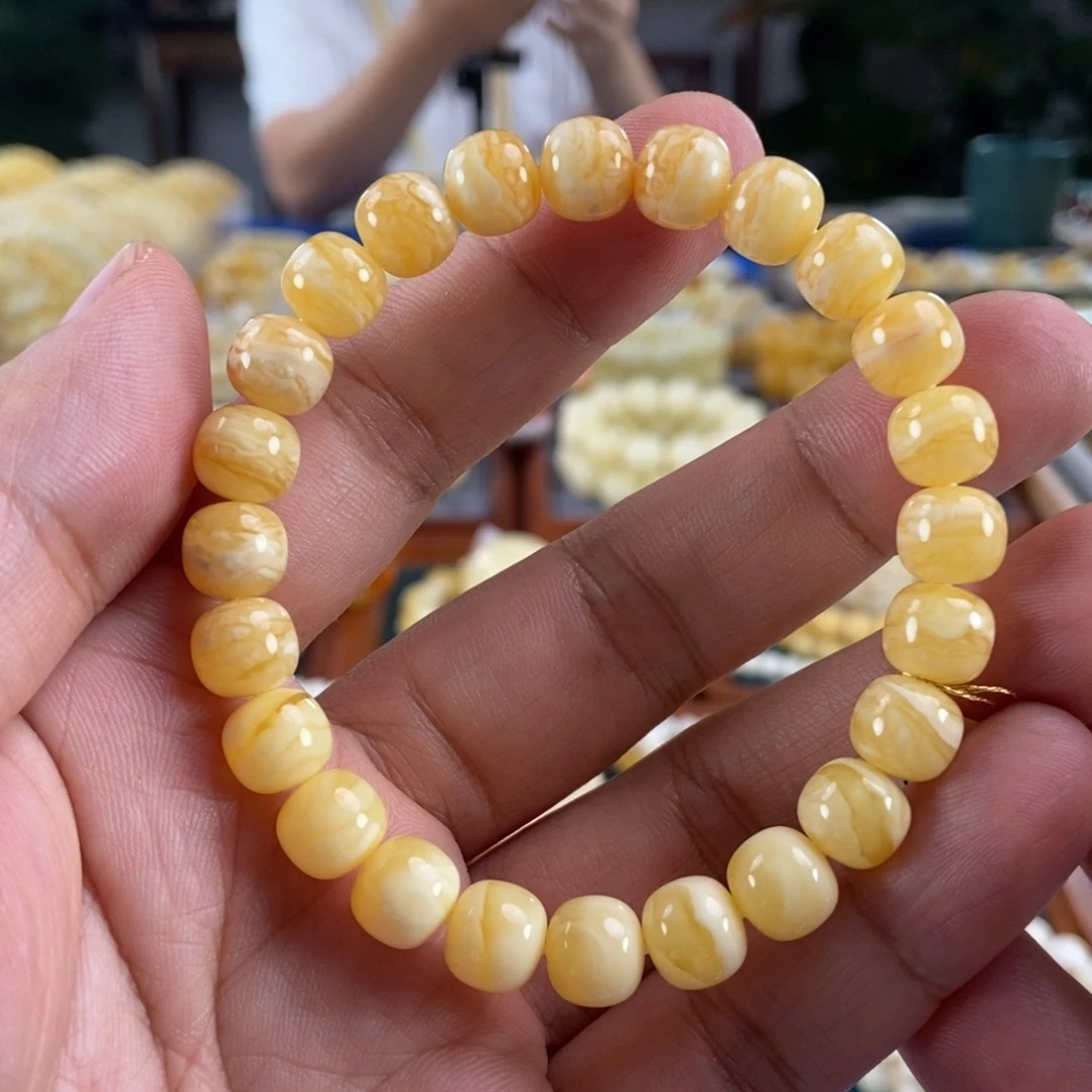 琥珀未镶嵌珠宝奇石9虎皮纹渐变双料串10.57