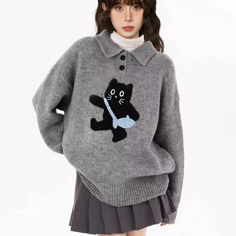 哥弟阿玛施正2025秋冬新款时尚洋气百搭女装爆款翻领套头毛针织衫