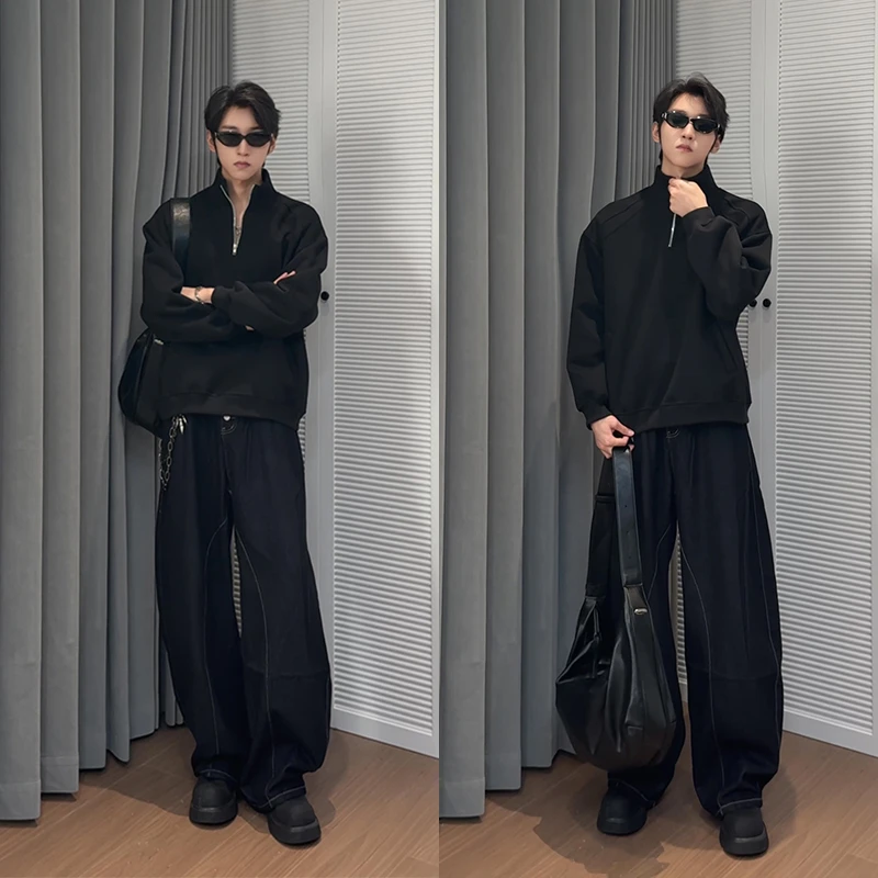 重磅立领半拉链卫衣男秋季cleanfit穿搭高街潮牌休闲外套情侣百搭