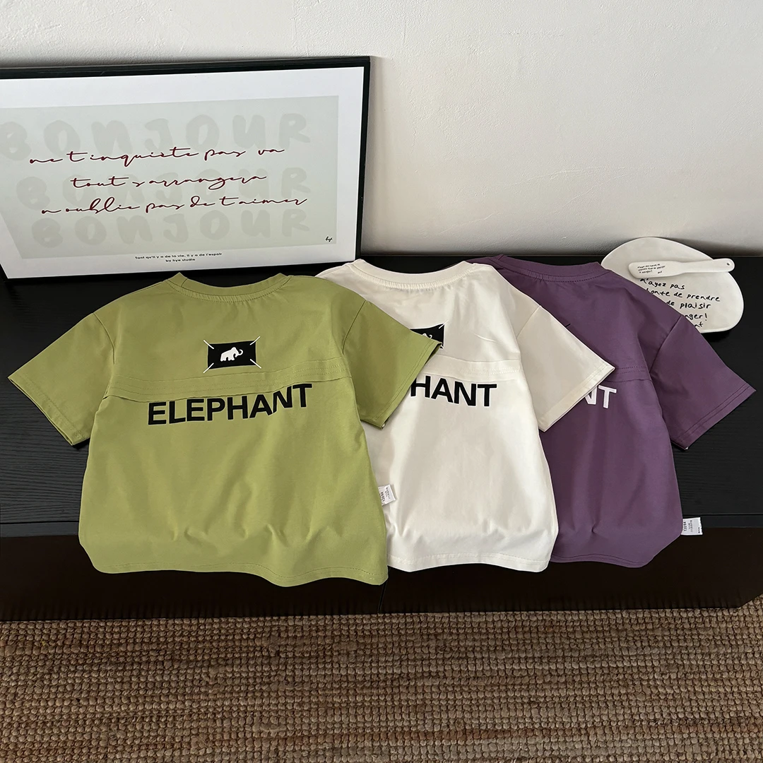 儿童夏季短袖上衣冰爽棉T恤男童后背拼接洋气韩版短袖百搭休闲