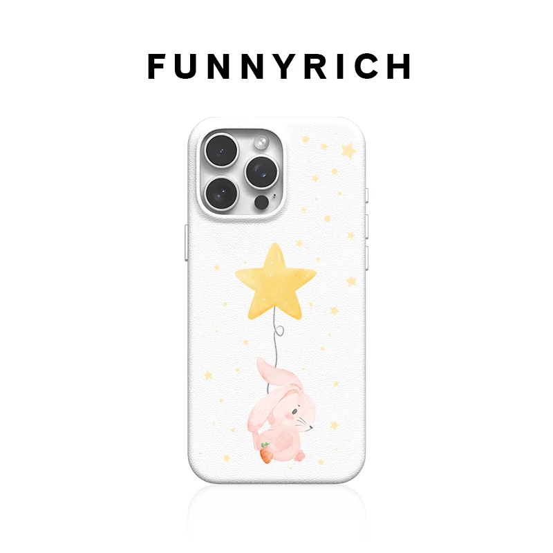 FUNNYRICH兔子星星适用iPhone16ProMax皮革手机壳苹果15新款磁吸