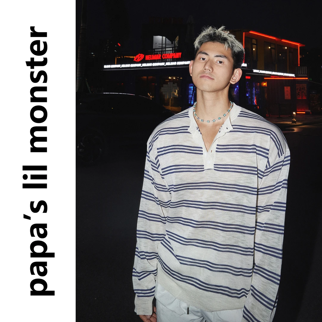 PAPASLILMONSTER【原创】慵懒肌理 夏日薄款宽松度假条纹长袖T恤