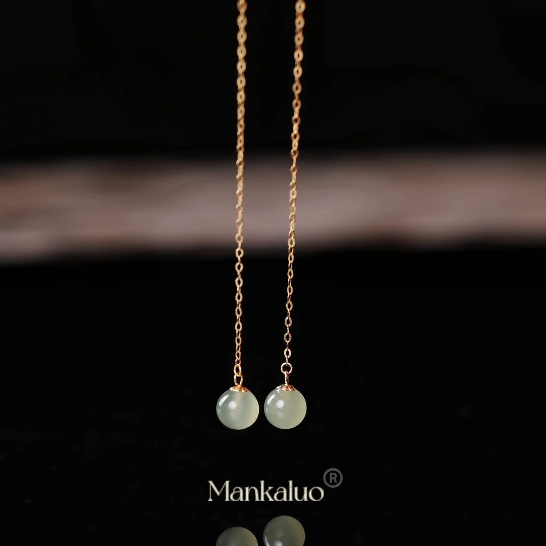 【金泽耳环】天然和田玉18k金时尚耳线耳环