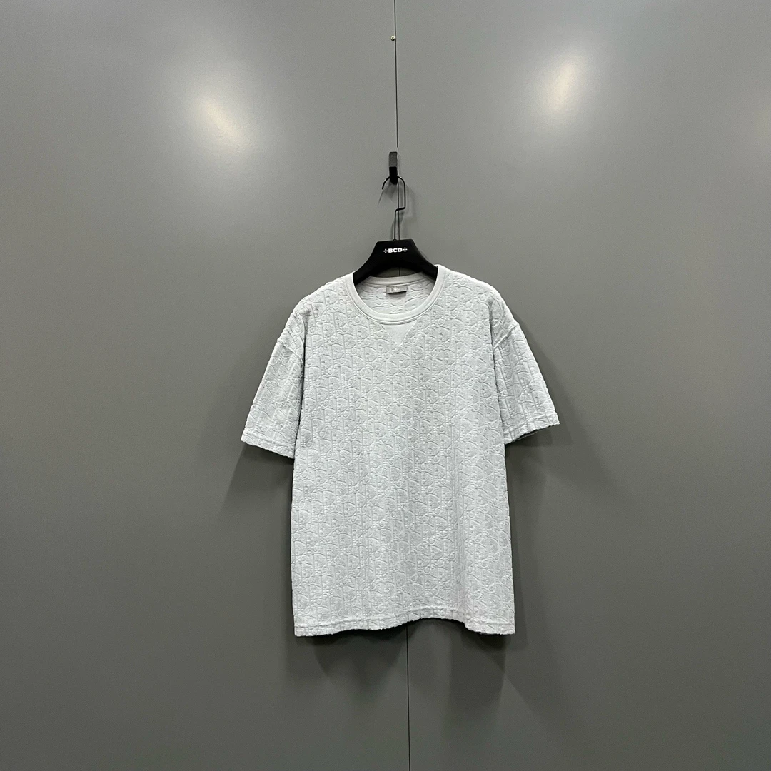 99新 DIOR/迪奥 jp626 浅蓝色老花压纹毛巾短袖 XL码 015362