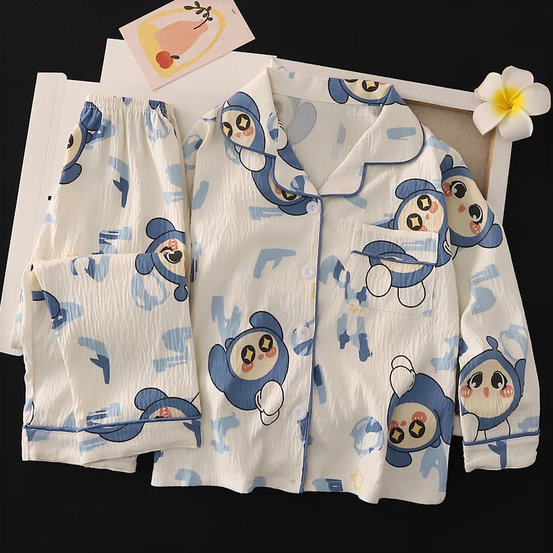 春秋季儿童睡衣女孩男童长袖宝宝空调服薄款云朵棉家居服两件套装