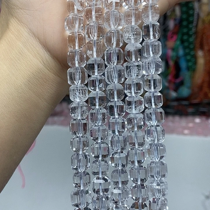 玛瑙/玉髓未镶嵌珠宝半成品天然白水晶切面方糖卡8mm