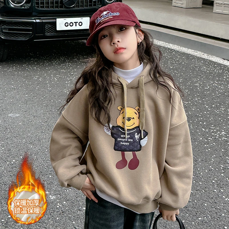 女童秋冬款加绒连帽卫衣2026新款儿童卡通休闲套头卫衣加厚洋气潮