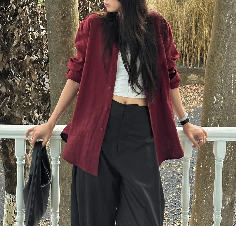 2025新款 安哥拉定制红麻料衬衫