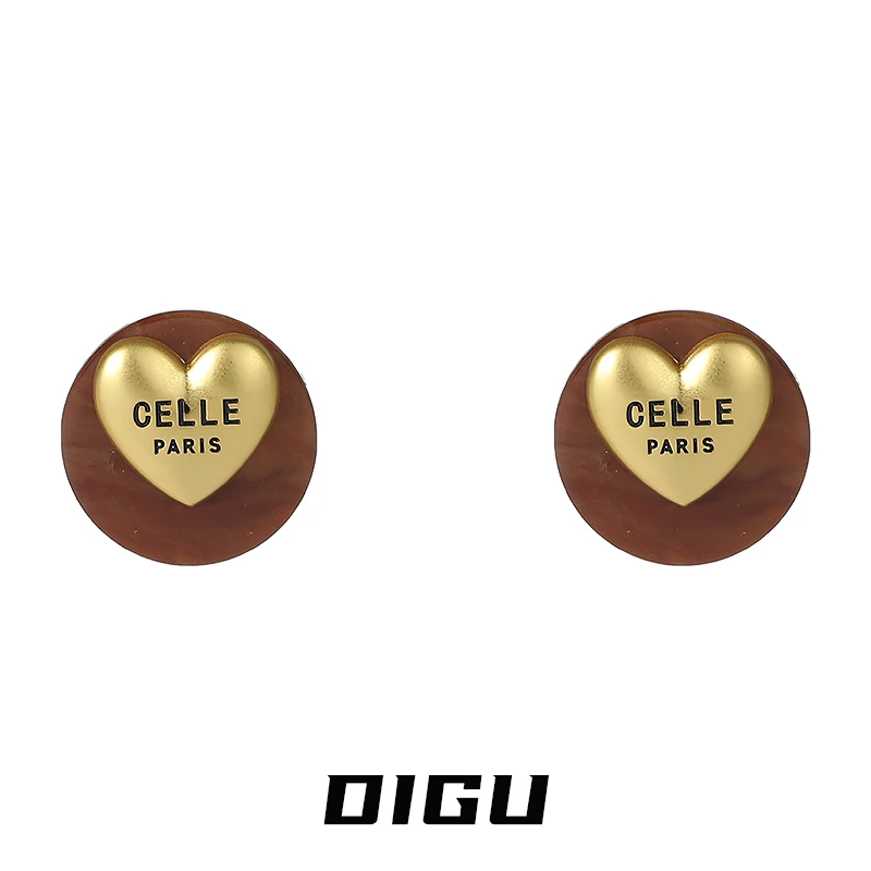 嘀咕家 铜合金树脂耳饰 法式磨砂爱心字母耳环女轻奢耳钉百搭耳饰