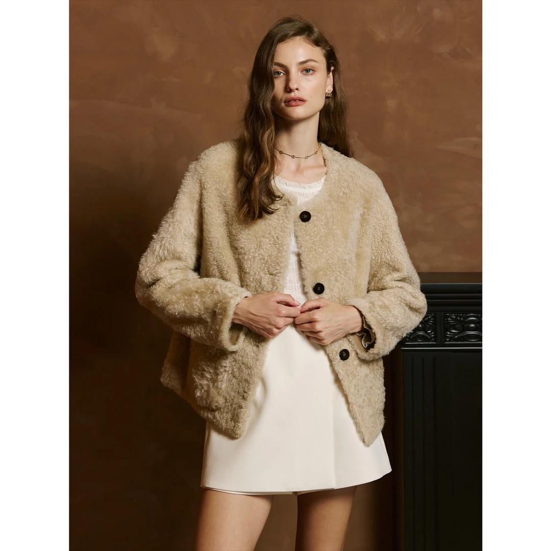 小岛微风 土耳其进口小拉贡泰迪圈圈皮毛一体皮草外套 WTMD2530