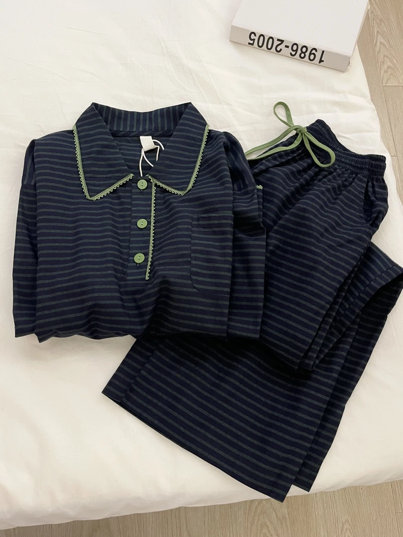 【DMXJ大梦想家】甜美可爱高级感条纹睡衣女秋季款休闲家居服套装