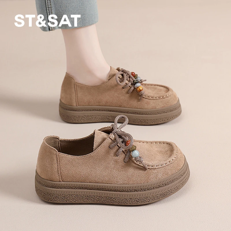 星期六大码41-43正品女鞋2025秋季新款勃肯鞋女厚底4CM复古袋鼠鞋