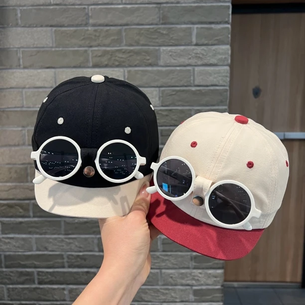 【酷帅】婴儿薄款鸭舌帽早春夏韩版小童短檐棒球帽潮酷穿搭可拆墨镜