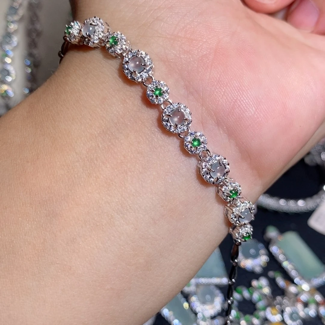 银S925镶嵌手链翡翠j j j k