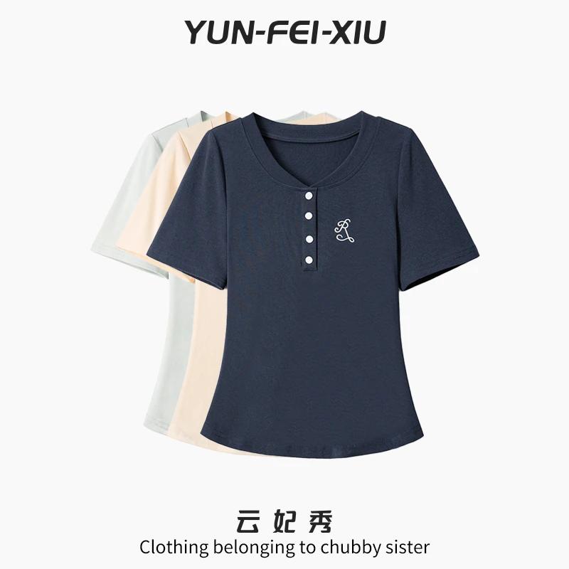 云妃秀大码女装T恤休闲胖妹妹显瘦宽松遮肉减龄百搭上衣夏季64800