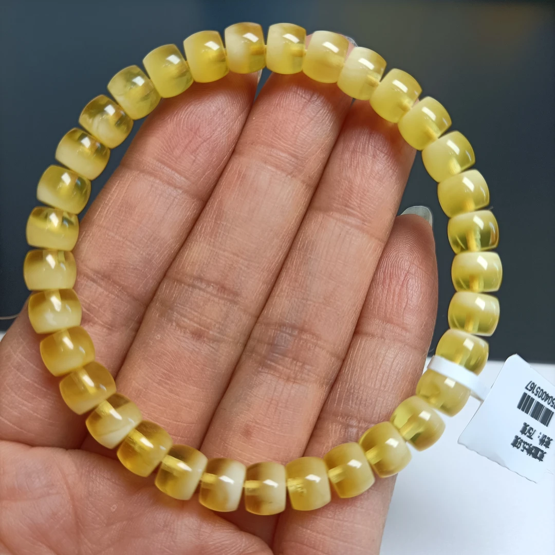 6+天然蜜蜡直切手串~溶洞聚宝盆纹理精工6.7规格~5167