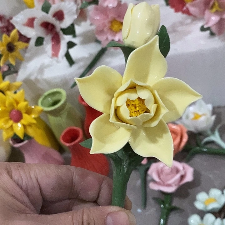 瓷片纯手工陶瓷花摆件1瑕