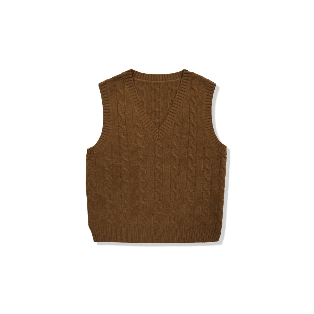 【玫瑰专属】女款V领复古麻花绵羊毛山羊绒马甲/20695