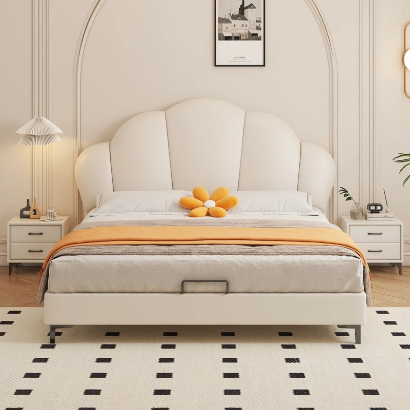 儿童床公主床真皮床软包儿童床少女公主床网红奶油风贝壳单人床