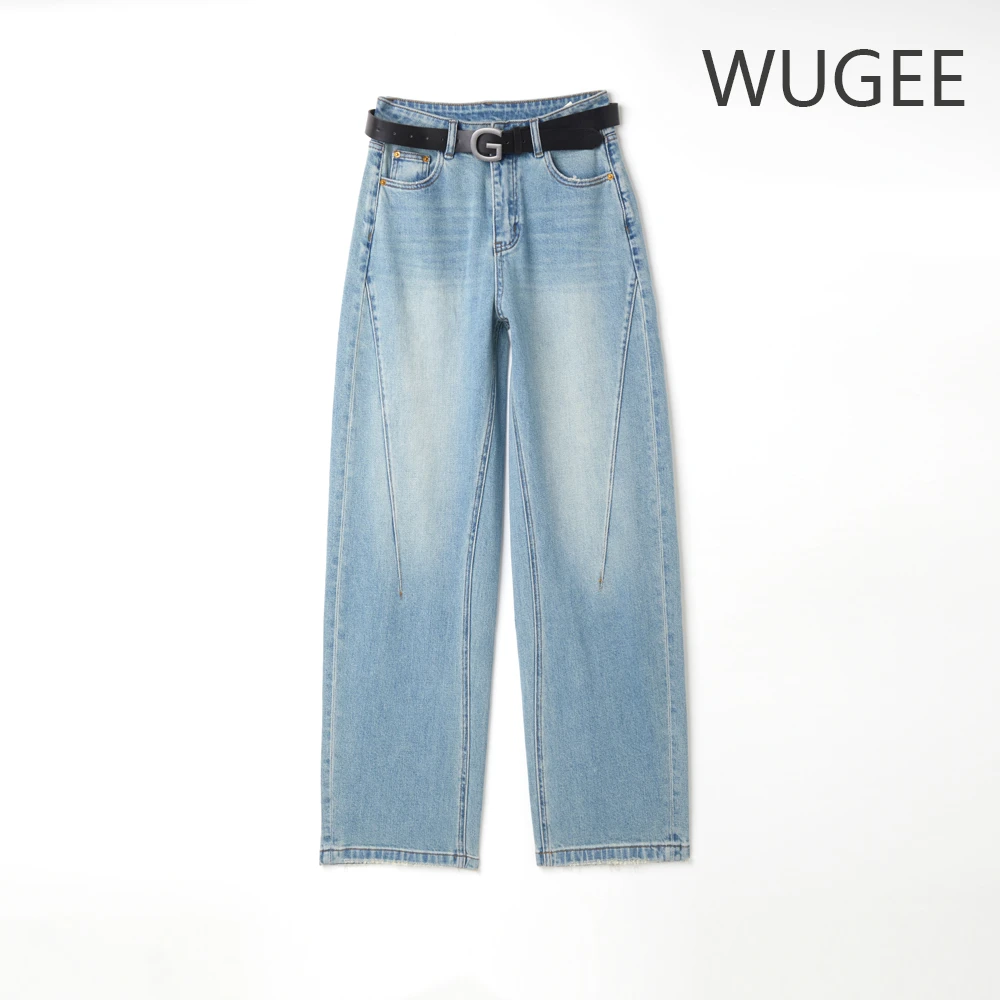 【WUGEE】弯刀牛仔裤环保水洗设计师25春高腰阔腿裤复古休闲长裤