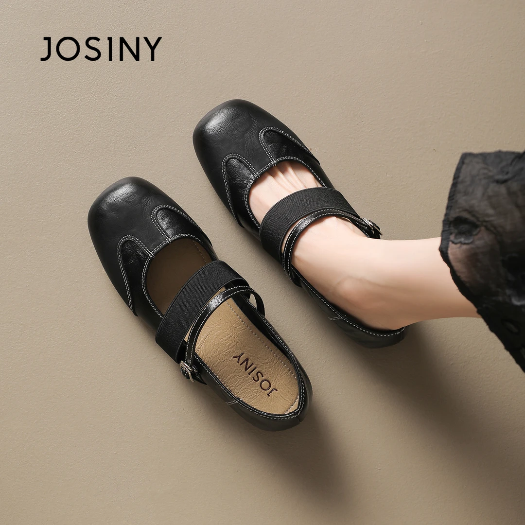 卓诗尼2025春秋季新款复古玛丽珍鞋女黑色平底法式单鞋粗跟小皮鞋