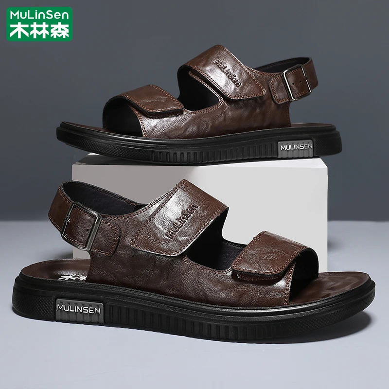 木林森皮凉鞋男款2025新款夏季外穿防滑开车运动休闲男士沙滩鞋