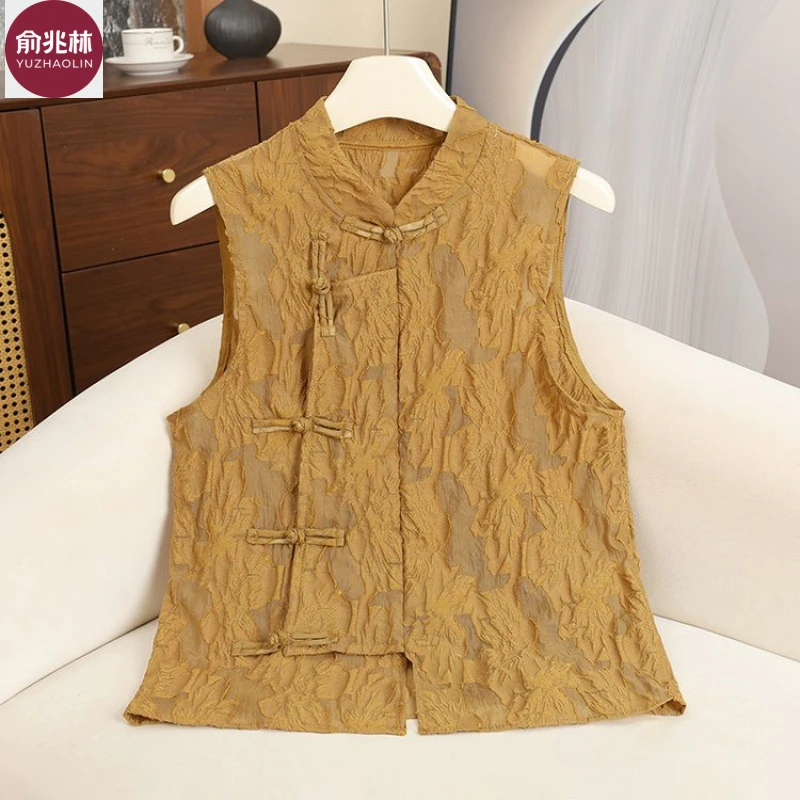 俞兆林中式国风妈妈装马甲盘扣背心薄款无袖复古春秋新款女
