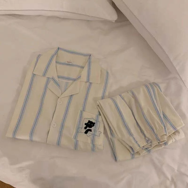 云朵棉睡衣女2024年春秋季开衫长袖长裤薄款两件套可爱卡通家居