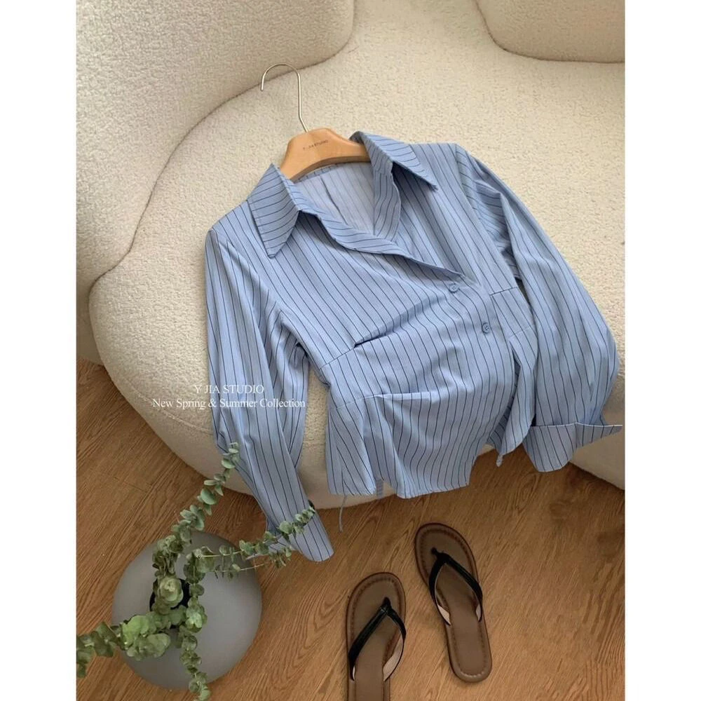 2025春夏不规则衬衫女设计感高级新款衬衣独特系带超好看上衣潮女