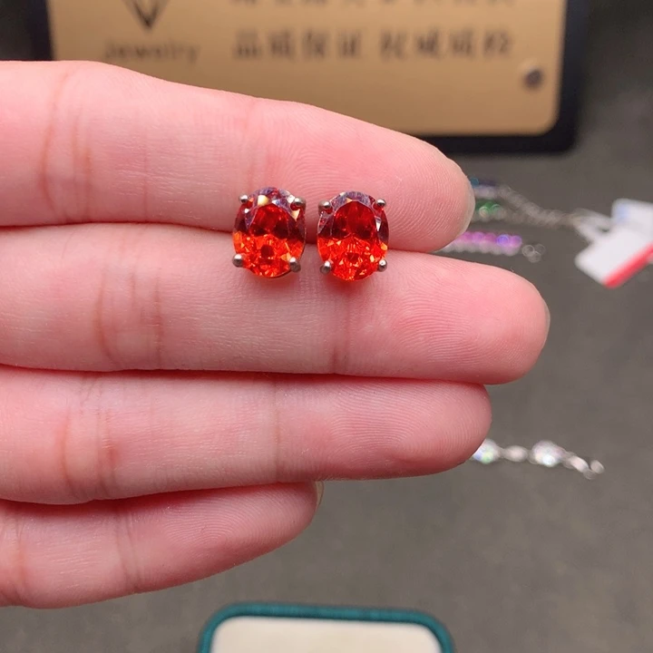 耳饰彩色蓝宝石银S925镶嵌