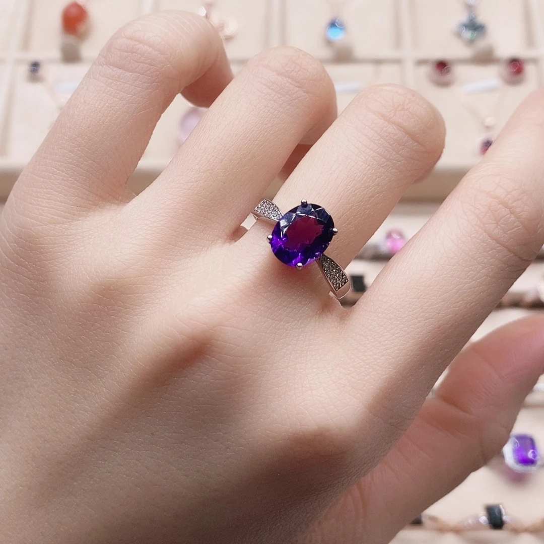 戒指银S925镶嵌紫晶戒指