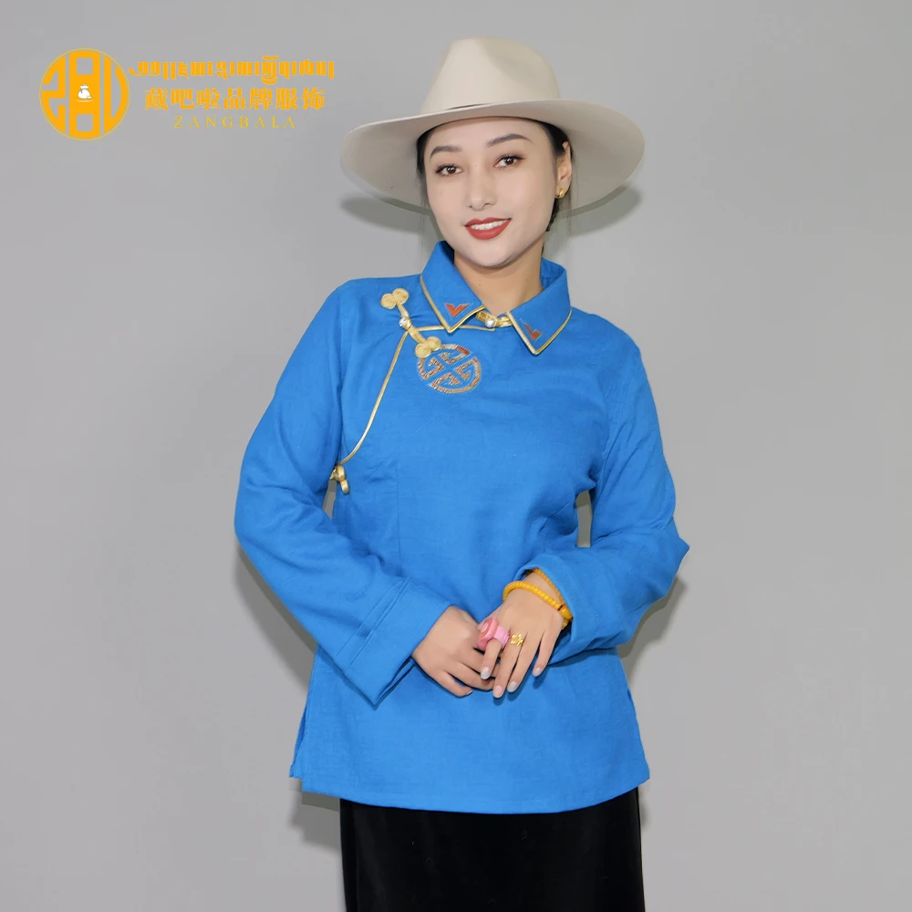 藏吧啦女士高档翻领掏花衬衣藏族服饰民族风上衣女款春季新款