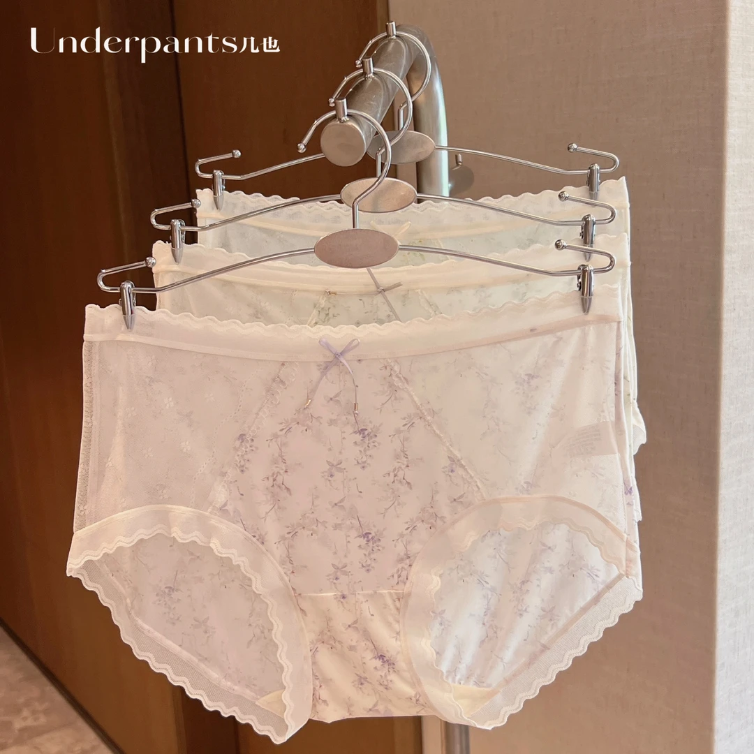 三角裤中腰碎花透气女三角内裤收腹蕾丝休闲风性感短裤裤衩A8384