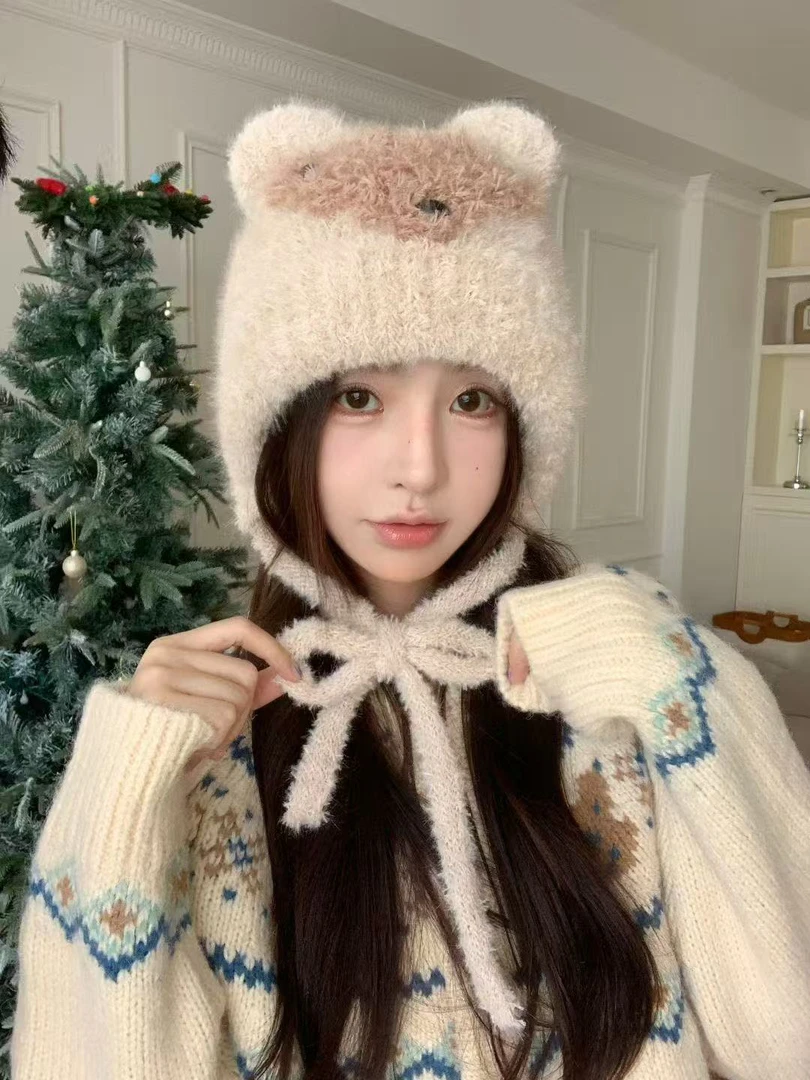 韩版可爱冬季护耳帽子狐狸帽女秋毛绒保暖帽骑车学生冬天保暖帽