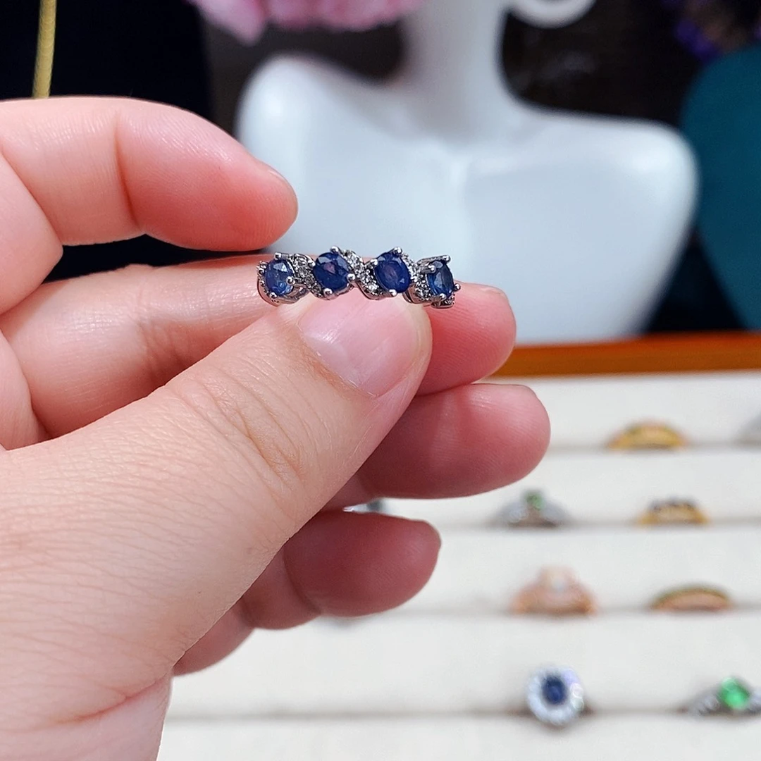 蓝宝石戒指银S925镶嵌