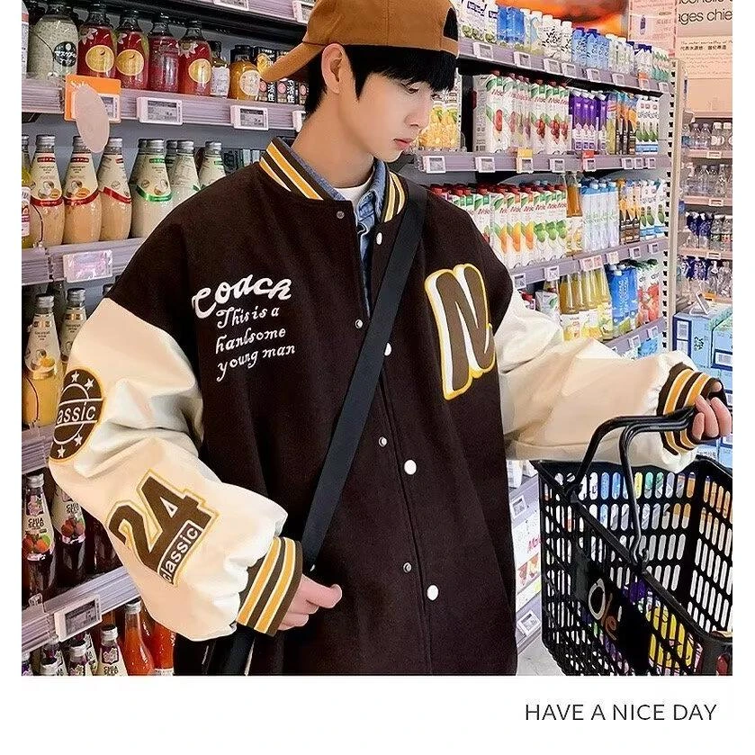 新款美式高街工装外套男秋冬休闲棒球服潮牌复古飞行员夹克情侣款