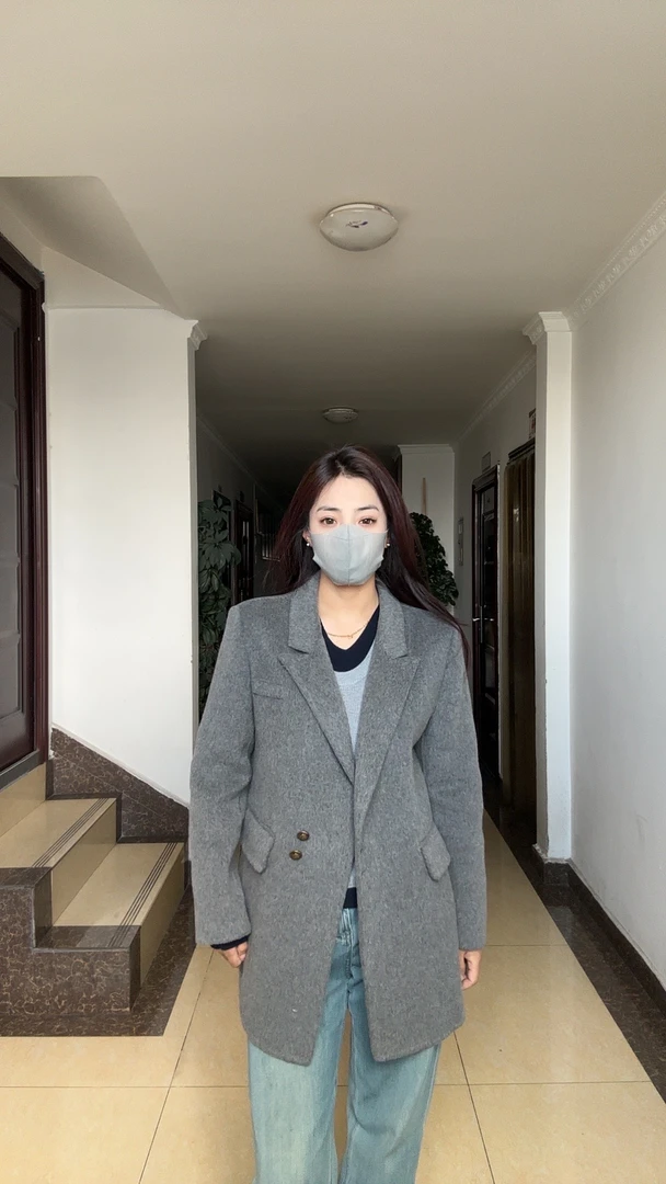 西装款双面呢短款外套女