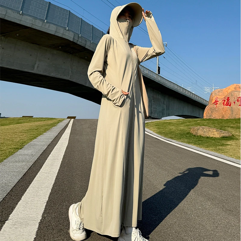 防晒衣女长款全身夏季新款防紫外防晒服连衣裙收腰长裙薄外套开衫