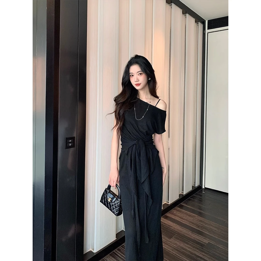 Norain不下雨 韩系松弛感不规则套装女春短袖T恤半身裙披肩三件套