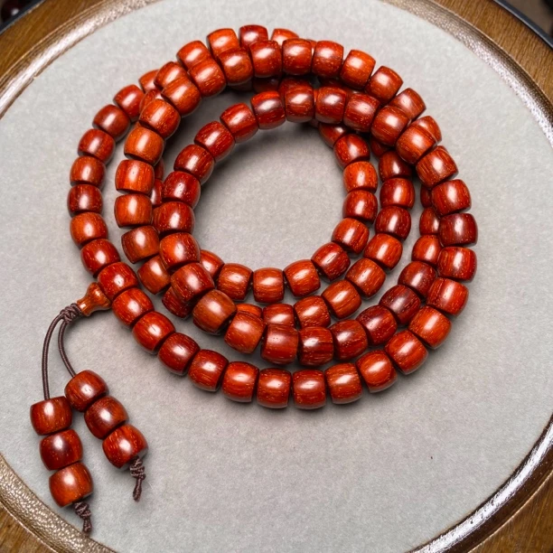 原汁原味 泥料 外二膘 7x8mm直切鼓珠 印度小叶紫檀