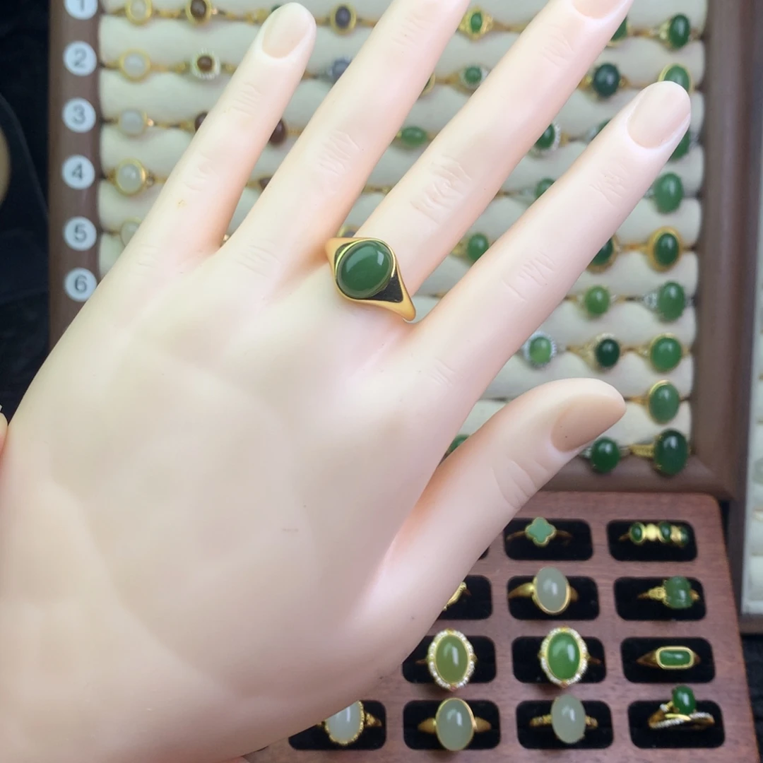 和田玉银S925镀金镶嵌戒指